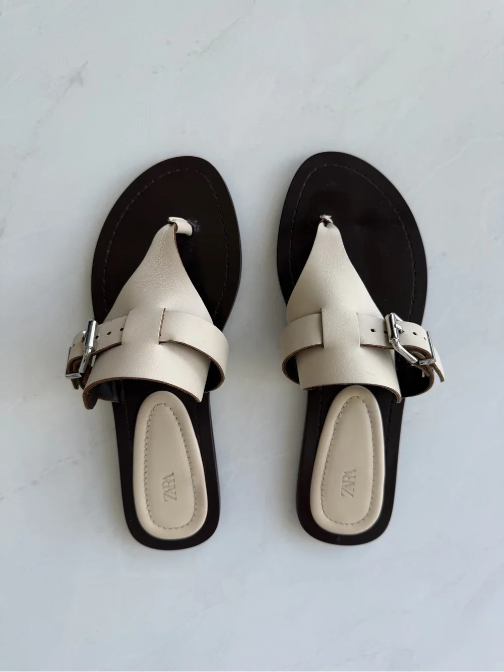ZARA Cream Leather Sandals - Picture 4 of 12